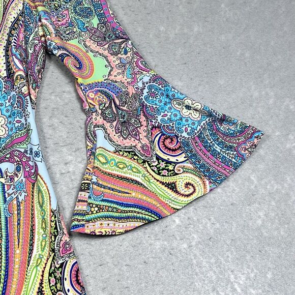 Tommy Hilfiger A Line Dress Size 4 Colorful Paisley Bell Sleeve Boho Dress - Picture 3 of 11
